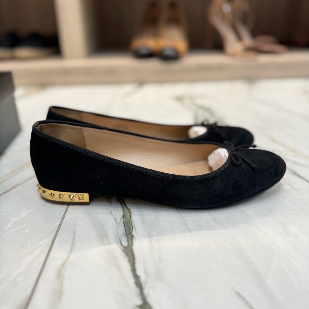 J. Crew Black Suede Ballet Flats with Gold Studded Heel.Size 9 1/2 Made in italy - Picture 4 of 16